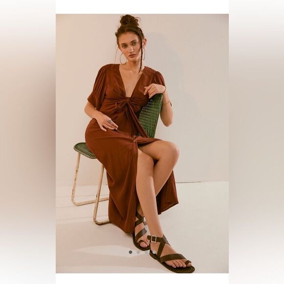 NEW Free People Vintage Summer Midi Dress Sz M Rust - Picture 11 of 13